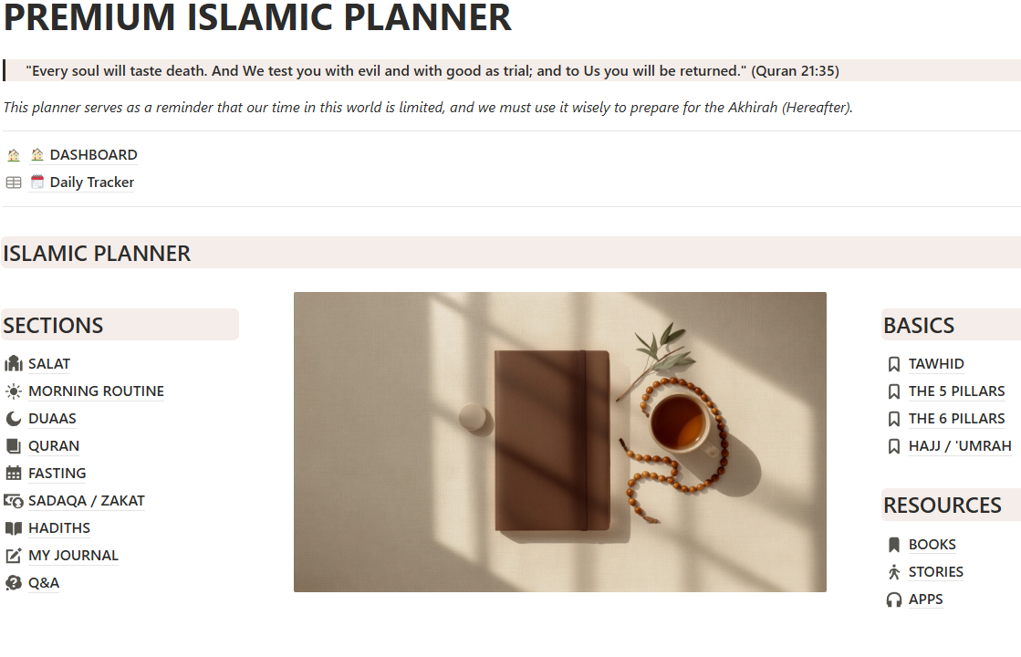 Preview of the Akhirah Planners dashboard